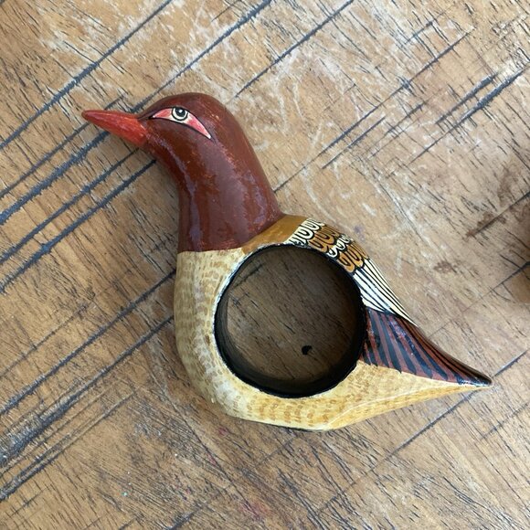 VTG Hand Painted Wooden Colorful Birds Napkin Holders Mache Composition Set Of 4 - Picture 6 of 10